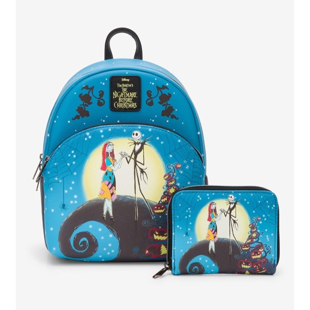 Loungefly The Nightmare Before Christmas Spiral Hill Night Backpack & WALLET Set